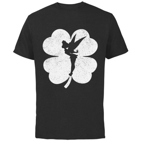 Disney Tinker Bell 4-Leaf Clover Silhouette St Patrick's Day - Short Sleeve Cotton T-Shirt for Adults - Customized-Black