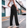 thumbnail image 3 of Pantalones cargo para mujer, pantalones anchos de cintura alta con 6 bolsillos, 3 of 4