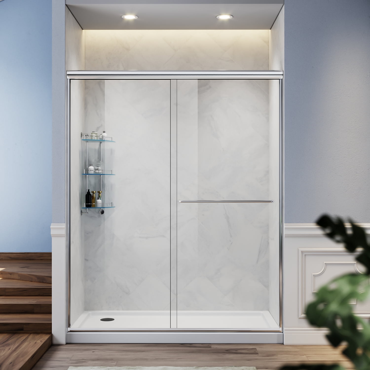 SUNNY SHOWER Glass Door Semi Frameless Sliding Glass Shower Door, 1/4 inch Clear Glass Doors for