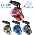 thumbnail image 2 of 12/24V Aluminium Metal 36W QC3.0 Dual USB Car Motor Charger Socket Waterproof With Voltmeter Switch Fast Quick Charge Adapter Red, 2 of 6