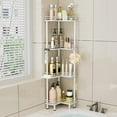 thumbnail image 6 of Corner Shower Caddy Standing - 4-Tier Stainless Steel Shower Organizer with Soap Holder and 4 Hooks, Large Capacity Corner Shelf Stand for Bathroom, Rest Room, White, 6 of 14