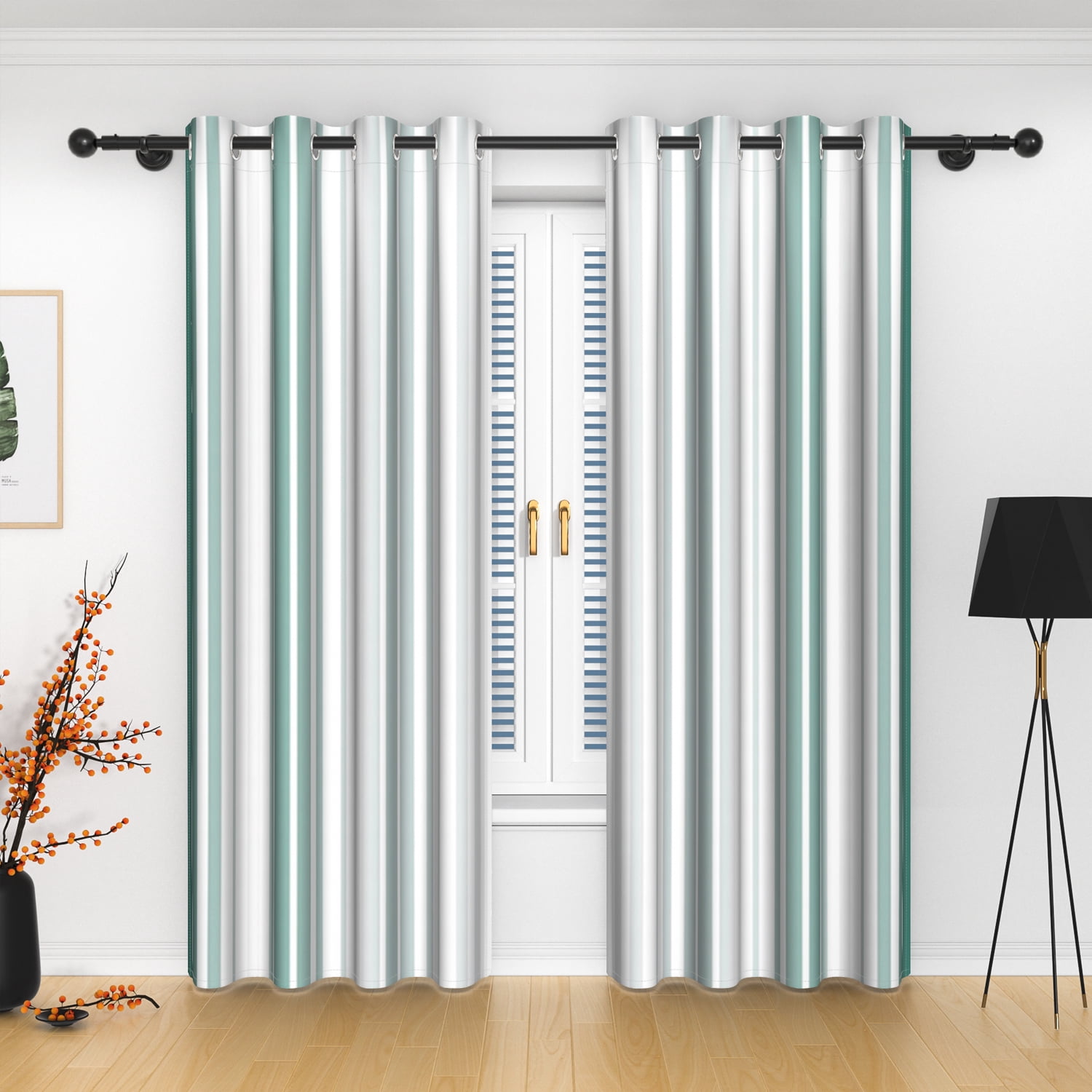 Lfeey Blackout Curtains 84 inches Long, Striped Printed Curtains for Bedroom, Insulated Lined, 42x84 inch, Loden Green, 2 Panels