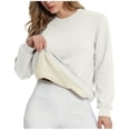 thumbnail image 2 of lcziwo Womens Warm Fleece Sherpa Lined Sweatshirts Casual Crewneck Long Sleeve Pullover Tops Fall Winter Clothes, White, XXXL, 2 of 6