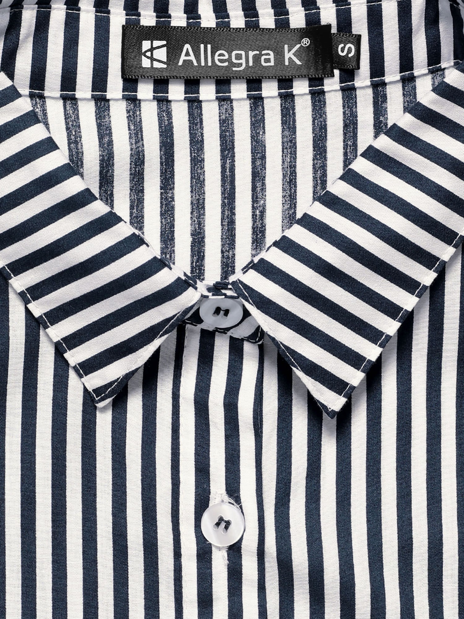 DARING DIVA Women's Button Down Long Sleeve Vertical Stripes Shirt S Dark Blue