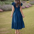 thumbnail image 4 of Girls Summer Pleated Short Sleeve Round Neck Loose Casual Flowy Layered Extra Long Dress With Pockets, 4 of 6