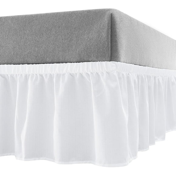 shiyou-Casual Living Queen Bed Skirt Wrap Around Ruffled Style Box Spring Cover Bed Skirts for Bedroom Decor Machine Washable Premium Bedding 15-Inch Drop Elastic Dust Ruffle, Queen, White