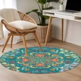thumbnail image 5 of 3ft Round Rug, Green Boho Non-Skid Rubber Backing Large Area Rugs - Living Room Bedroom Home Office, Shabby Vintage Ethnic Abstract Floral Art Indoor Floor Mat Carpets Washable Rug, 5 of 9
