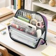 thumbnail image 6 of Standing Pencil Case with Base Large Capacity Stationery Pouch Pen Bag with Zipper for Women Men Purple Trees, 6 of 7