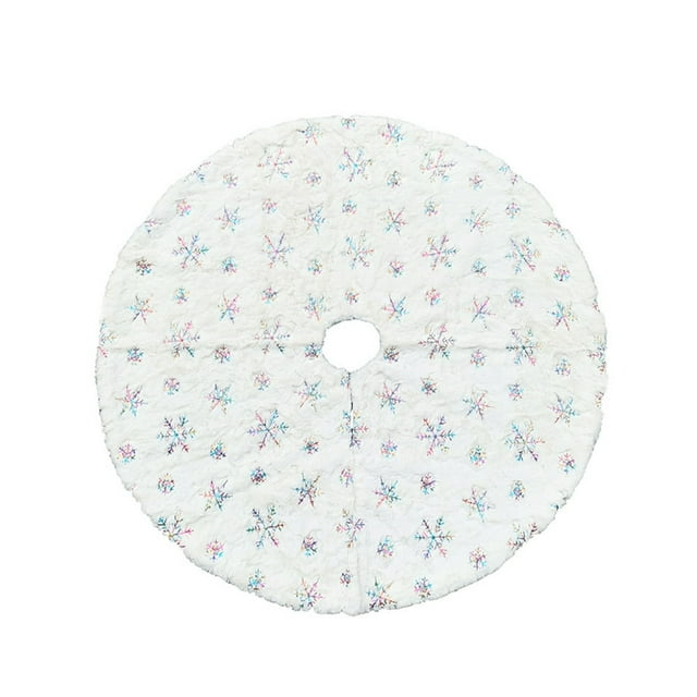 Snowflake Embroidery Tree Skirt Cover Floor Carpet Christmas Decor