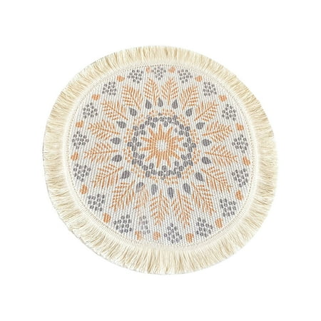 

2024 Clearance Light Bohemian Style Woven Cotton Meal Pad Fabric Tassel Heat Insulation Pad Anti Scald Pot Pad Household Decorative Pad Features: