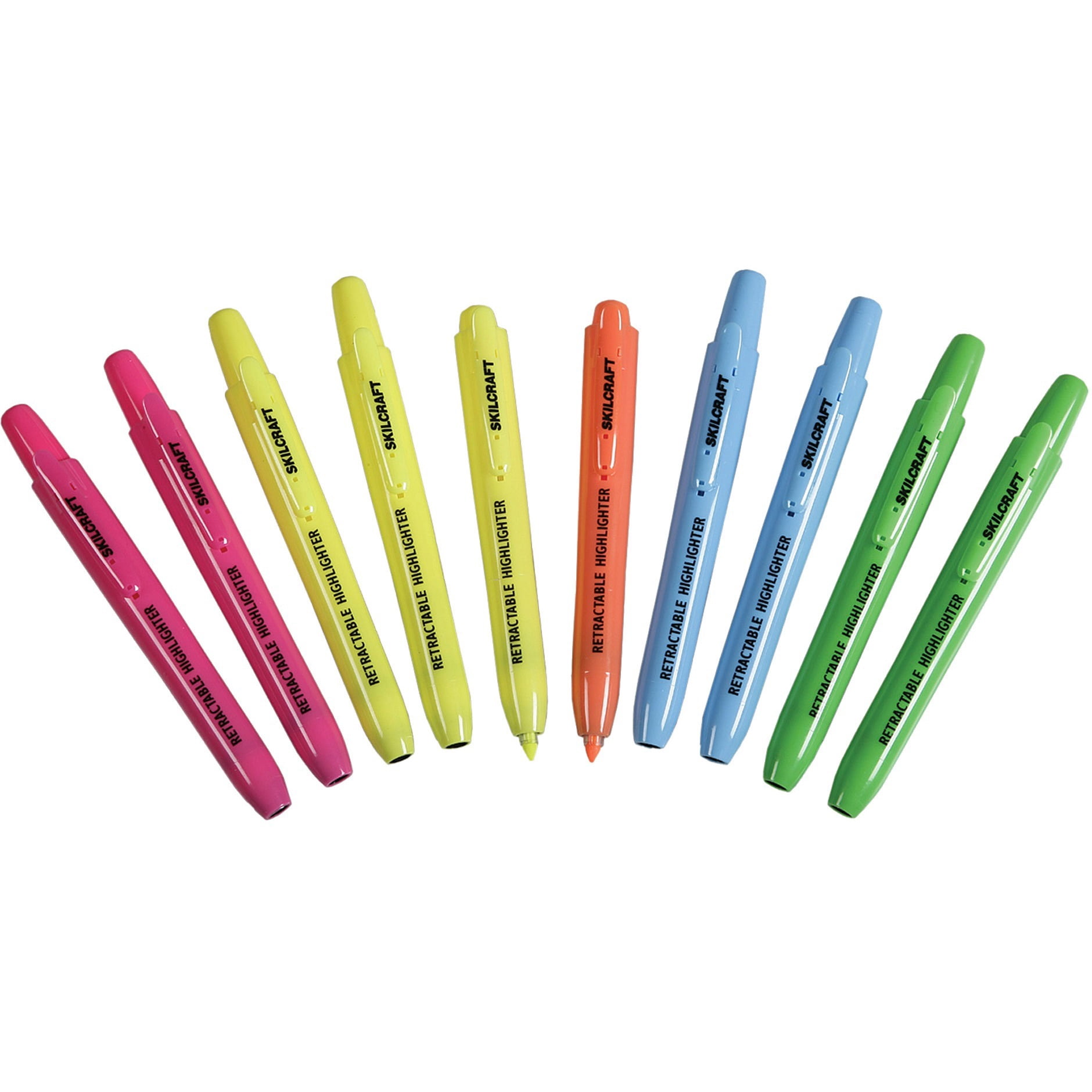 SKILCRAFT, NSN5548208, Retractable Neon Color Highlighters, 10/Set