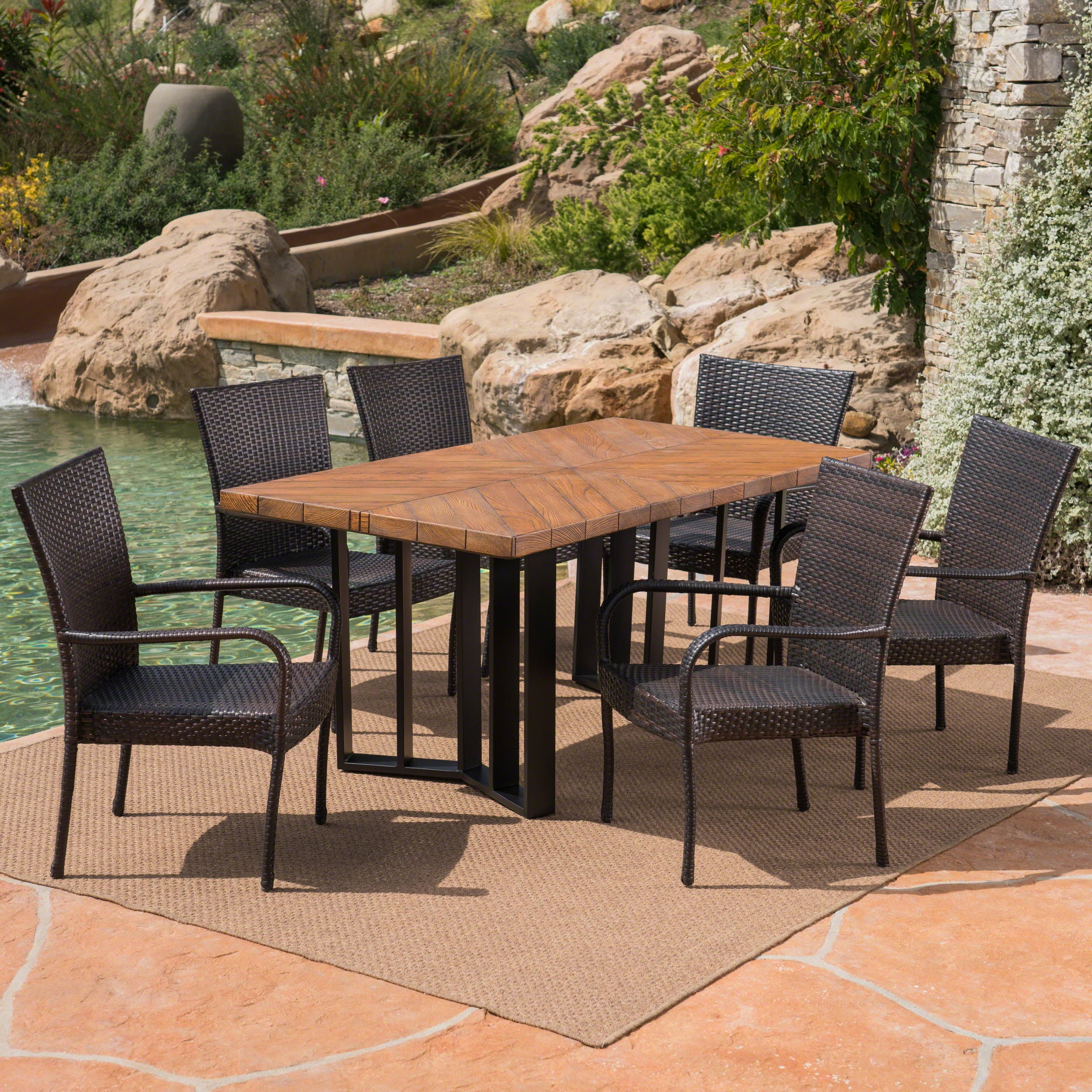 Fabiana Outdoor 7 Piece Wicker Dining Set With Concrete ...