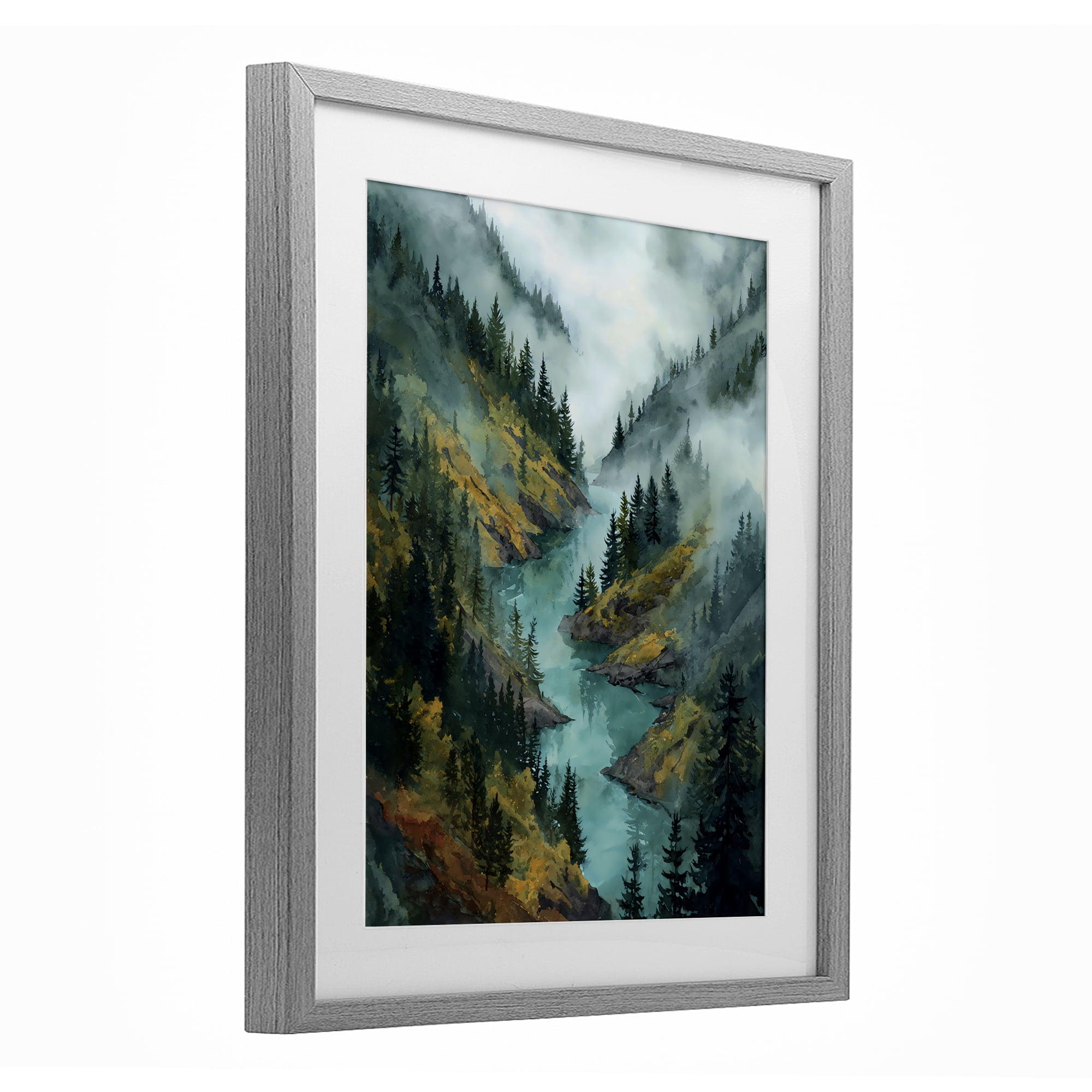 Stupell Industries Turquoise Mountain River Bends Gray Framed Print Under Glass, design by Franklyn Gregory