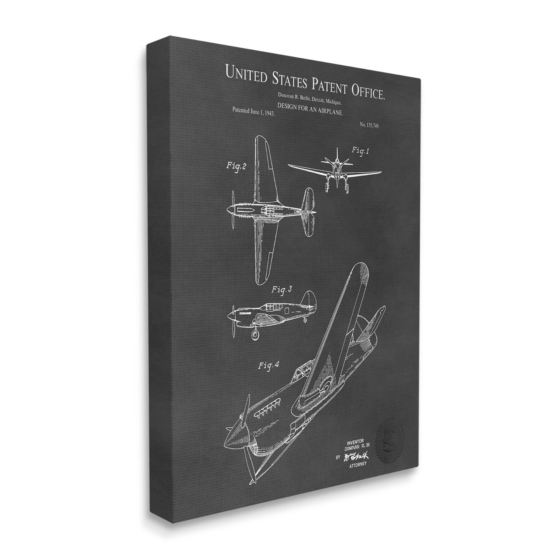 Stupell Industries Detailed Aircraft Blueprint Chart Graphic Art Gallery Wrapped Canvas Print Wall Art, Design by Karl Hronek