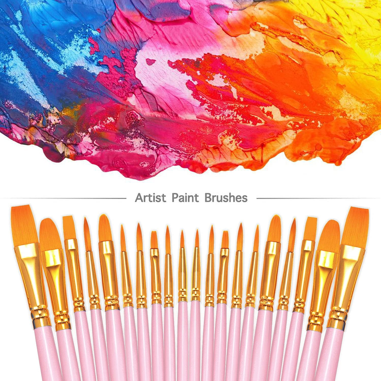 JJEAN-Paint Brushes Set, 6 Pack 60 Pcs Round Pointed Tip Paintbrushes Nylon Hair Artist Acrylic Paint Brushes for Acrylic Oil Watercolor, Face Nail Art, Miniature Detailing & Rock Painting, Pink