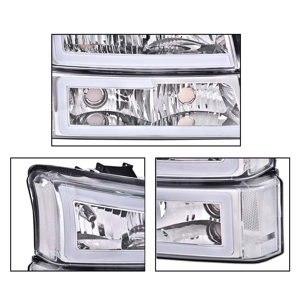 CROSSDESIGN Clear LED DRL Headlights Projector Headlamps Fit for 2003-2007 Chevy Silverado/Avalanche