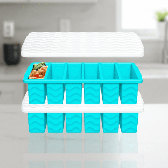 2-Pack Large Silicone Freezer Trays with Lids for Soup, Sauce & Broth - Reusable Meal Prep Containers, Oven & Dishwasher Safe Ice Cube Molds