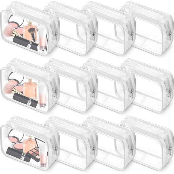 12 PCS Clear Makeup Bags,Clear Toiletry Bag,PVC Clear Cosmetic Bags with Zipper,Portable Transparent Toiletry Bags for Travel Women Men(White,Medium)
