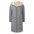 thumbnail image 5 of Kixjoy Women Fleece Long Coat Long Sleeve Thermal Plus Size Puffer Jacket Winter Fashion Full Zip Fleece Coat Heavyweight Hooded Cardigan with Pockets, Silver M, 5 of 6