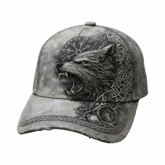 XIAOCHA Mens Fenrir Wolf Graphic Baseball Cap Adjustable Breathable Travel Print Dad Cap,Grey