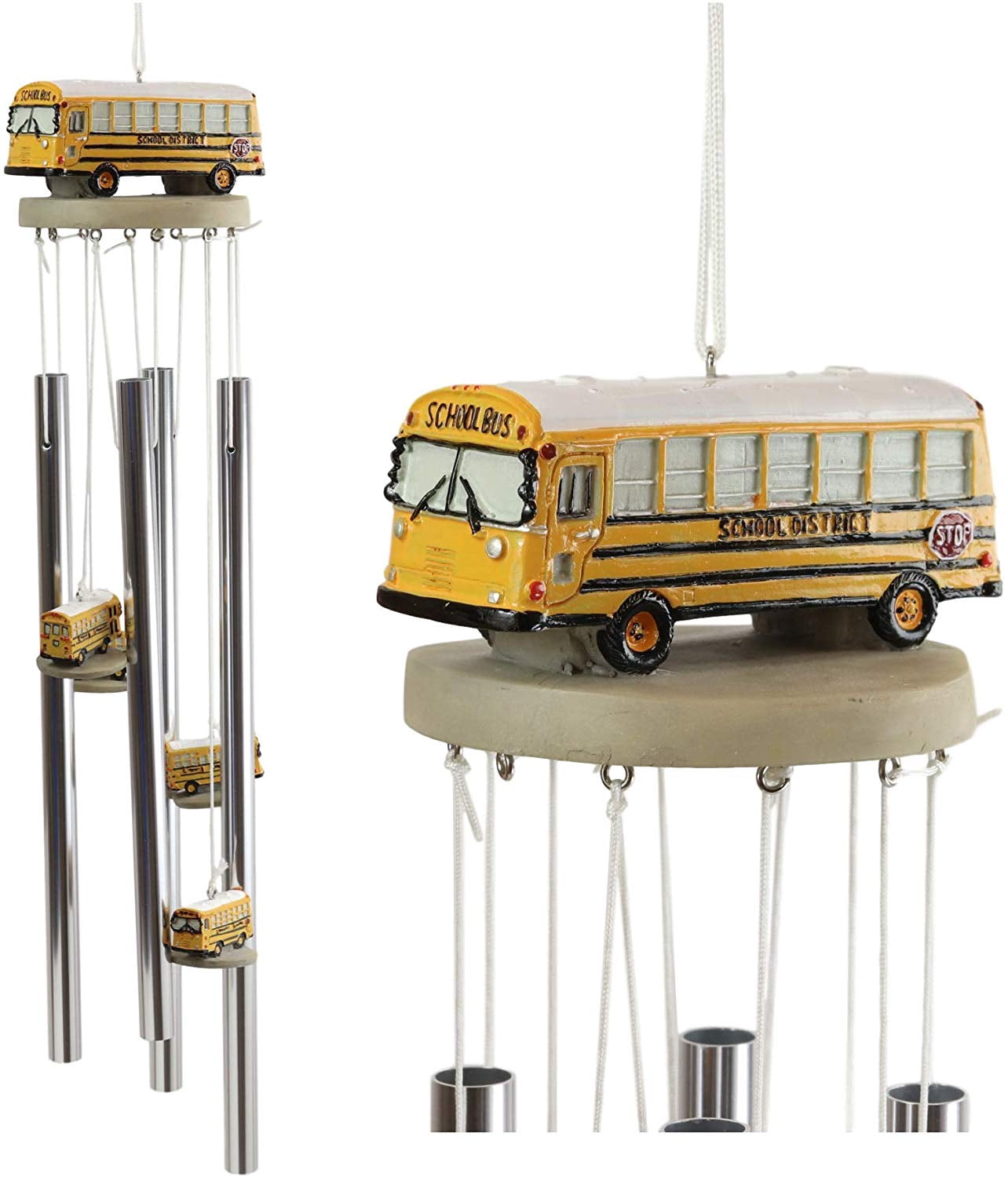 Decorative Yellow School Bus Model Resonant Relaxing Wind Chime Patio Garden