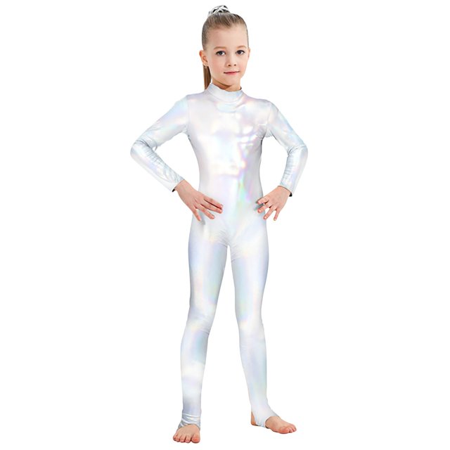 Dance Tights for Girls, Shiny Zipper Back Jumpsuit