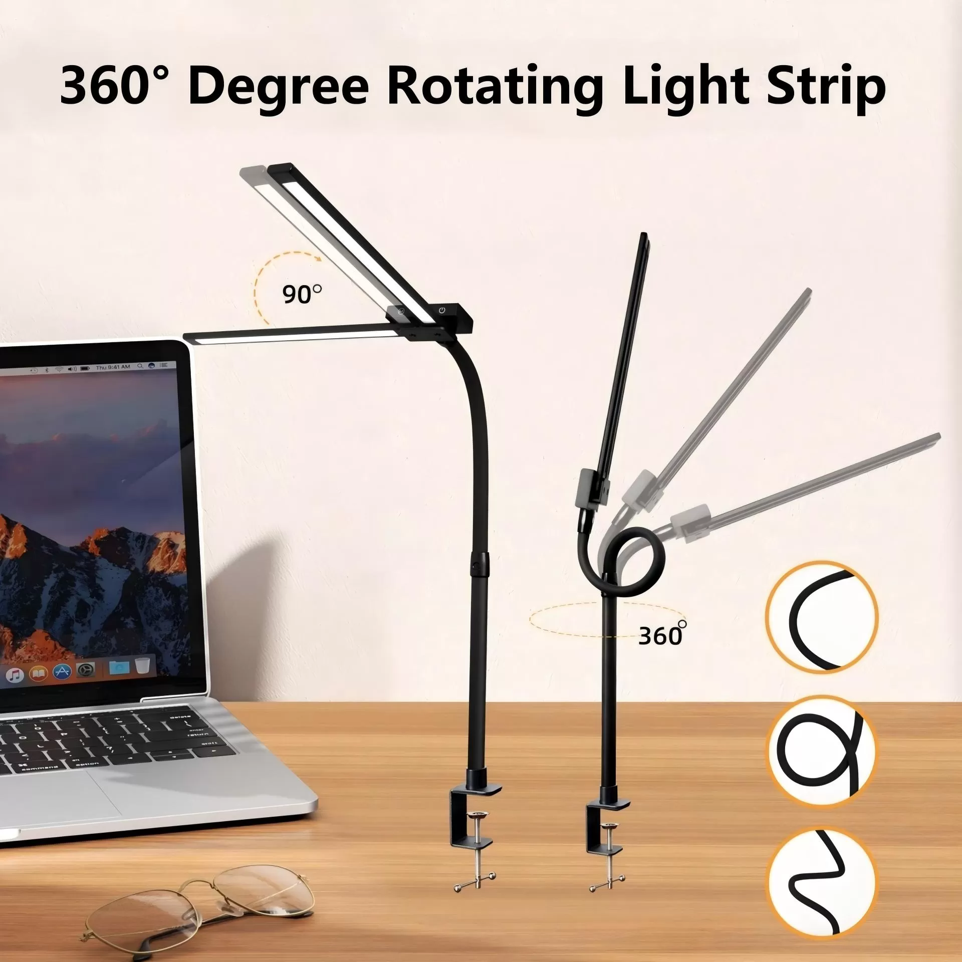 vonesiy LED Desk Lamp with Adjustable Gooseneck, 25 Lighting Modes & Eye-Caring Technology for Home Office Drafting Reading Study