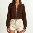 thumbnail image 6 of SuTry Women's Cropped Zip Up Jacket Bomber Collar Long Sleeve Raglan Sleeve Ribbed Cuffs Hem Relaxed Loose Fit Casual Everyday Wear, 6 of 6