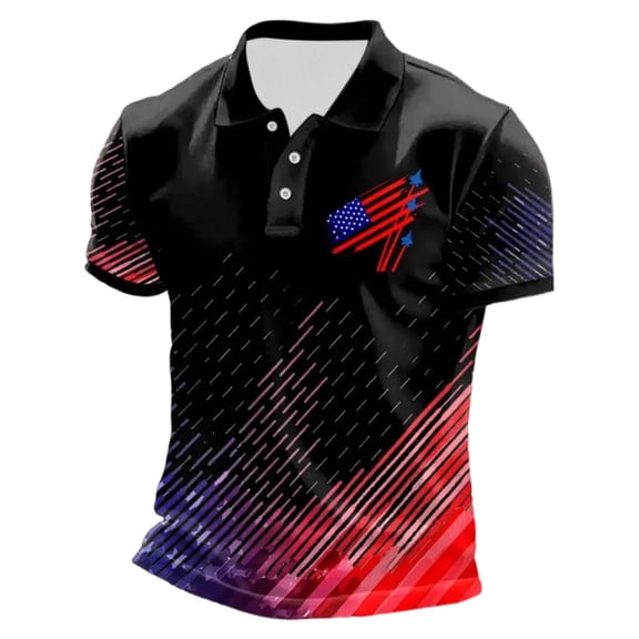 CONROSES 4Th Of July Men's Short Sleeve Polo Shirts Patriotic Usa Flag Graphic Collared Independence Day Polo Shirt for Men Casual Golf Shirts