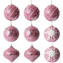 Deeceymbur 9 Pcs Sweet Pink Glitter Christmas Balls Sparkle Festive Tree Hanging Accents