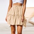 thumbnail image 6 of Kcocoo Fashion Women Casual Solid Ruffles A-Line Pleated Lace up Short SKirt Polyester Beige M, 6 of 9