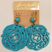 Kenneth Jay Lane Gold Plated Blue Turquoise Resin Drop Wire Pierced Earrings