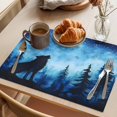 thumbnail image 3 of Black Wolf Night Placemats Set of 6 Abstract Forest Silhouette Starry Place Mats Indoor Wipeable Table Mats Washable Cloth Dining Table Placemats for Kitchen Holiday Party Home Decor 13x19 Inch, 3 of 9