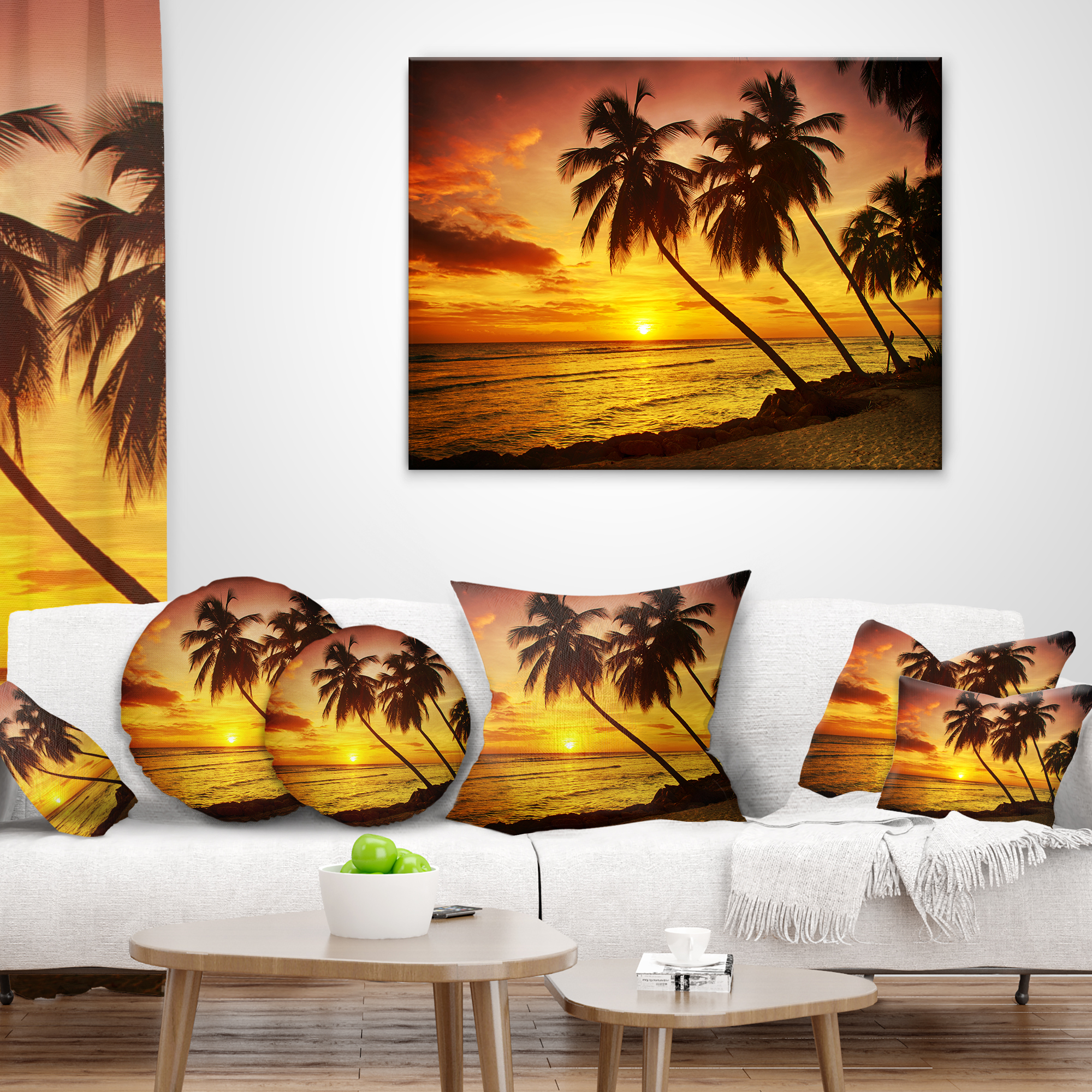 Designart Barbados Island Evening Seashore - Modern Seascape Throw Pillow - 18x18