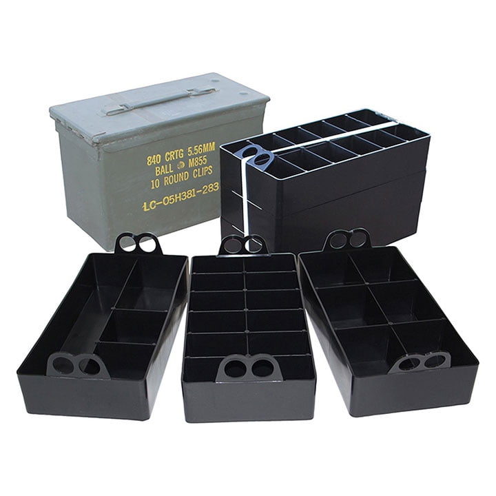 MTM Ammo Can Organizer, 3 Plastic Trays, Black, 50 Caliber