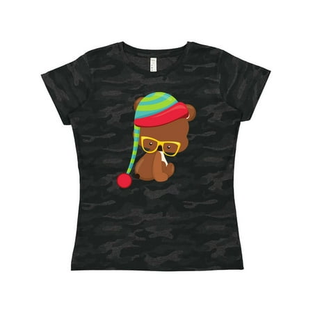 Inktastic Hipster Bear  Bear With Glasses  Hat  Brown Bear Women s T-Shirt