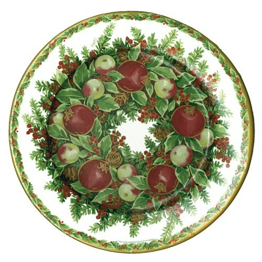 Paper Plates Caspari Williamsburg Wreath Christmas SaladDessert Plates