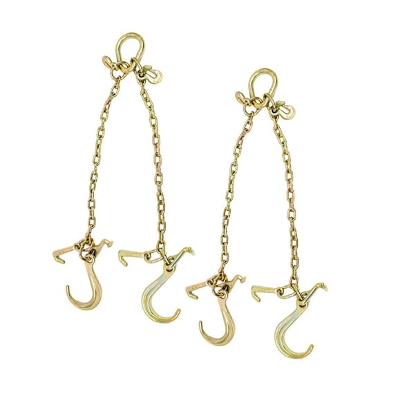 (2 Pack) 5/16'' x 3'  G70 V-Chain Bridle w/ 8" Medium J Hooks, T- Hook & J-Hook w/ Grab Hooks 3' Legs 4700 lbs WLL