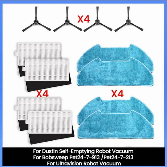12PCS Side Brush Mop Filter for Dustin Self-Emptying Bobsweep Pet24-7-913/Pet24-7-213 Ultravision Robot Vacuum