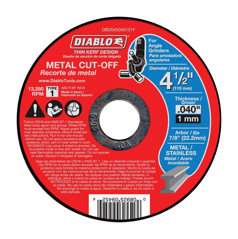 Diablo 41/2 in. Dia. x 7/8 in. Aluminum Oxide Metal CutOff Disc 25 pk