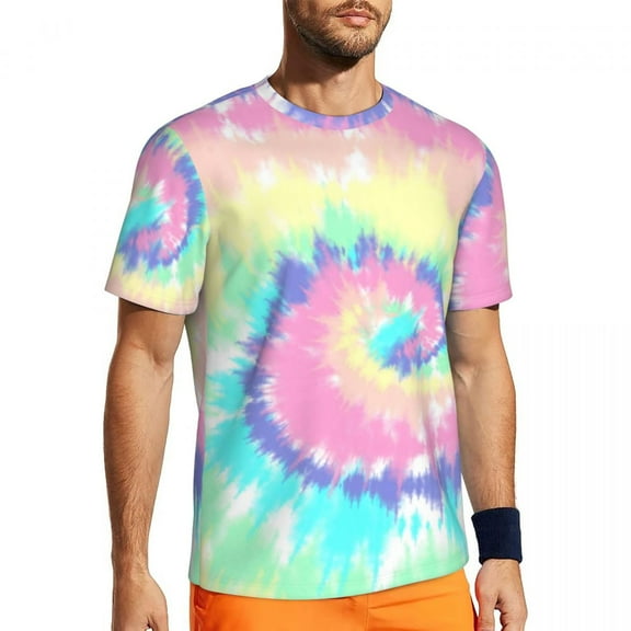 Tie Dye T Shirt Men Colorful Print Retro Gym T-Shirts Breathable Beach Novelty Tee Shirt