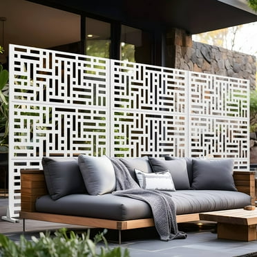 MAYEERTY 72" × 47" Outdoor Privacy Screen, Metal Decorative Screen, White