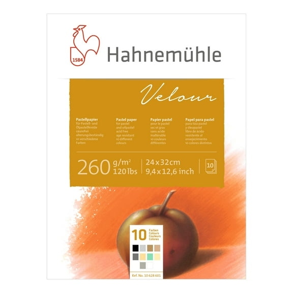 Hahnemuehle Velour Pastel Paper Pad, 10 Sheets, 9.4" x 12.6", 10-Colors
