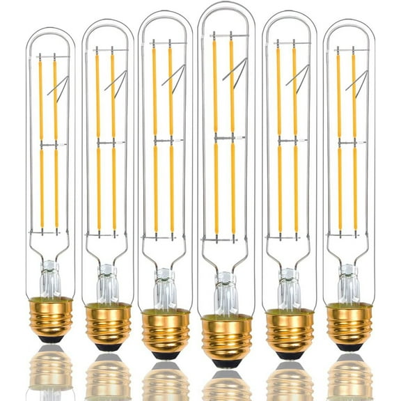 T10 Led Long Bulbs, 6W Dimmable Tubular Bulb, 60 Watt Equivalent, E26 Edison Style Vintage LED Filament Light Bulb, 2700K Warm White, 600LM, AC120V, 7.3in(185mm), 6 Pack.