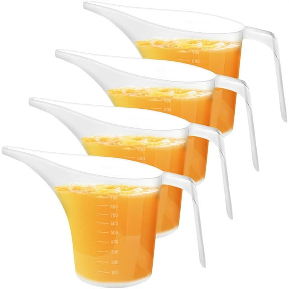 Triani 4Pcs Plastic Funnel Pitcher Measuring Cup with Long Spout 34 oz Large Capacity Plastic Easy Pour Measuring Cup for Bakeware Mold Oils Watering Plants(1000ml)
