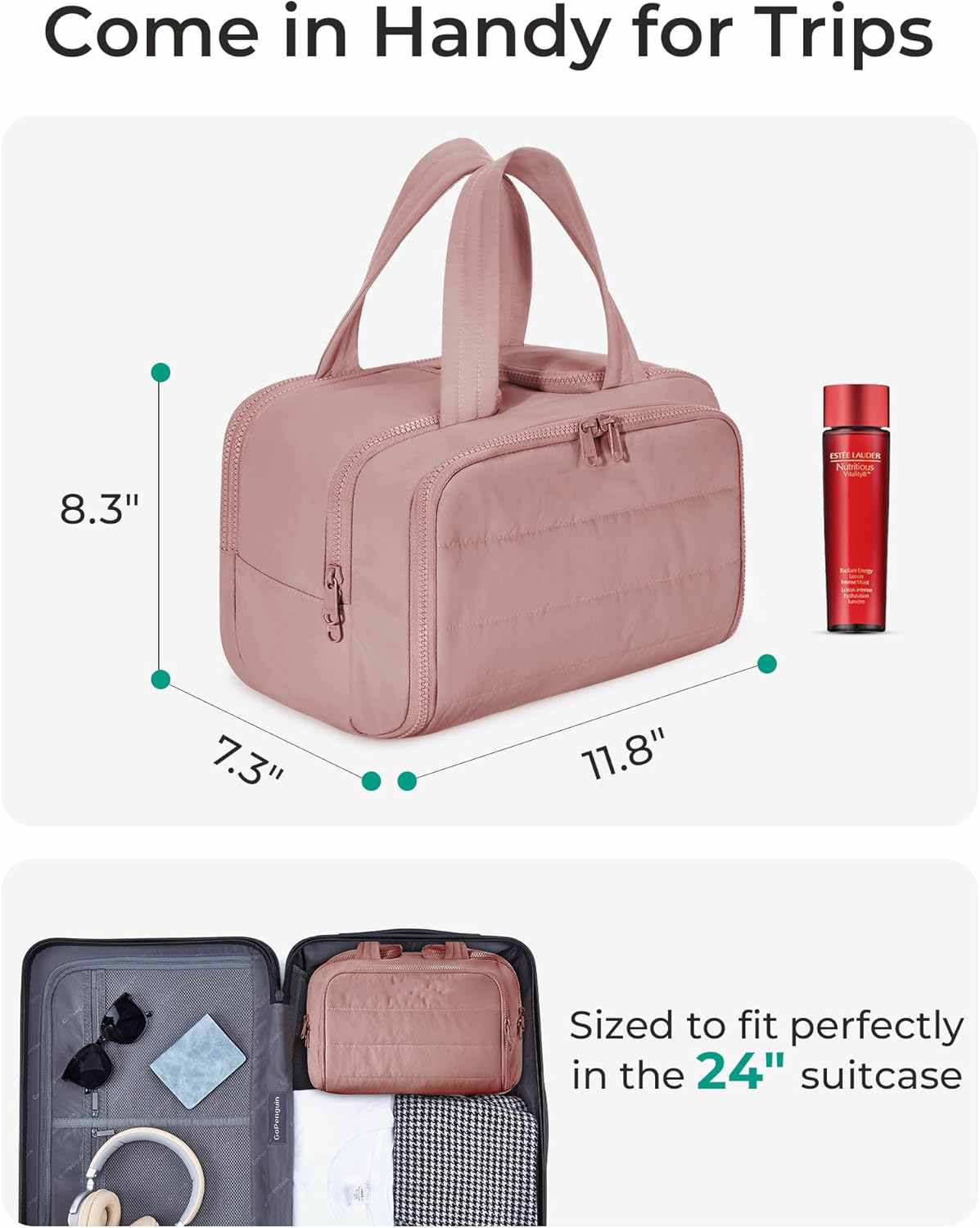Soft Taslan Fabric Travel Toiletry Bag - Large Upright Leak-Proof Cosmetic Organizer, 4-Compartment Dry-Wet Separation Bag (Gym/Business Trip)