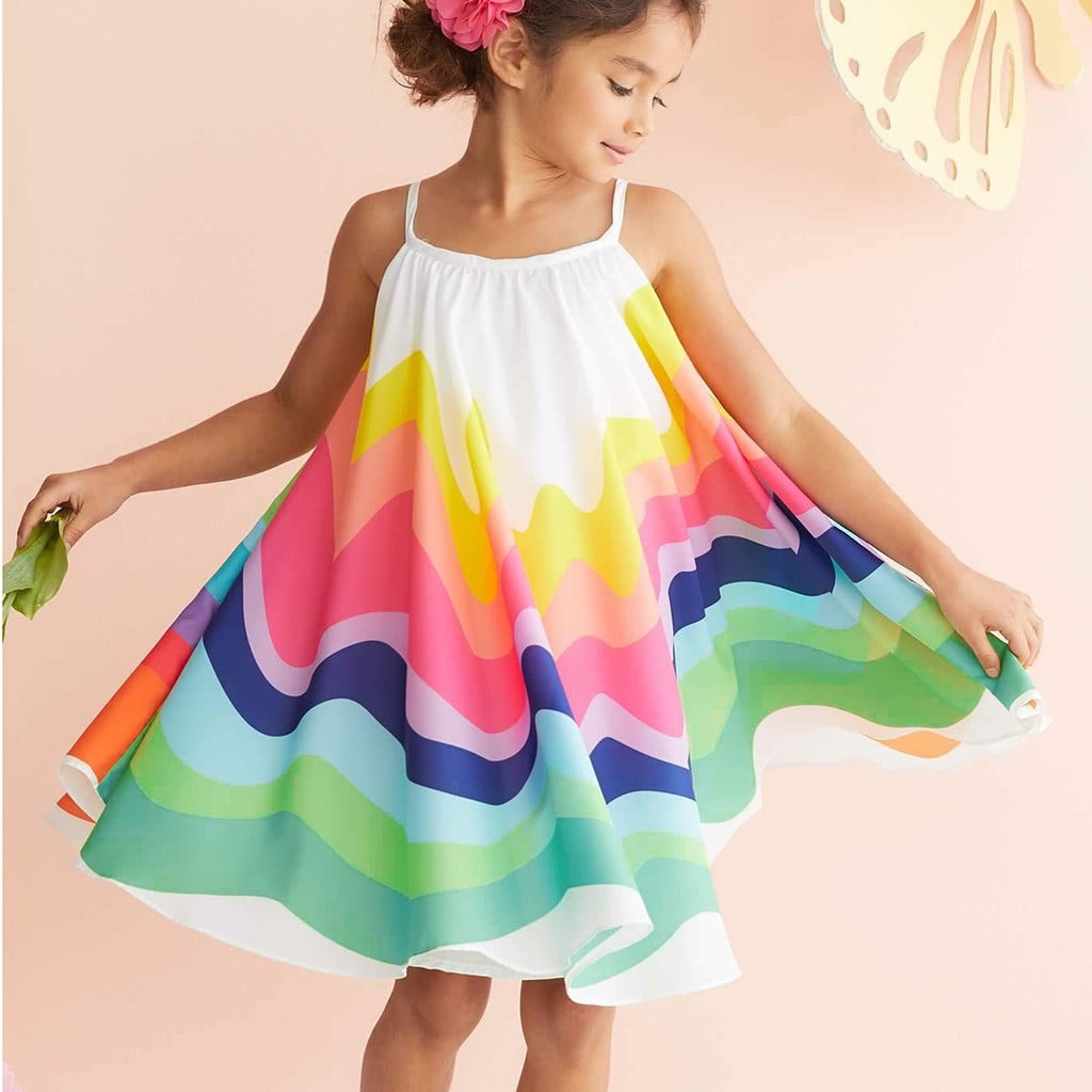Girls Clothes Clothes Rainbow Dress Girls Summer Dresses Print Toddler  Sleeveless Baby Vest Girls Dresses 90 