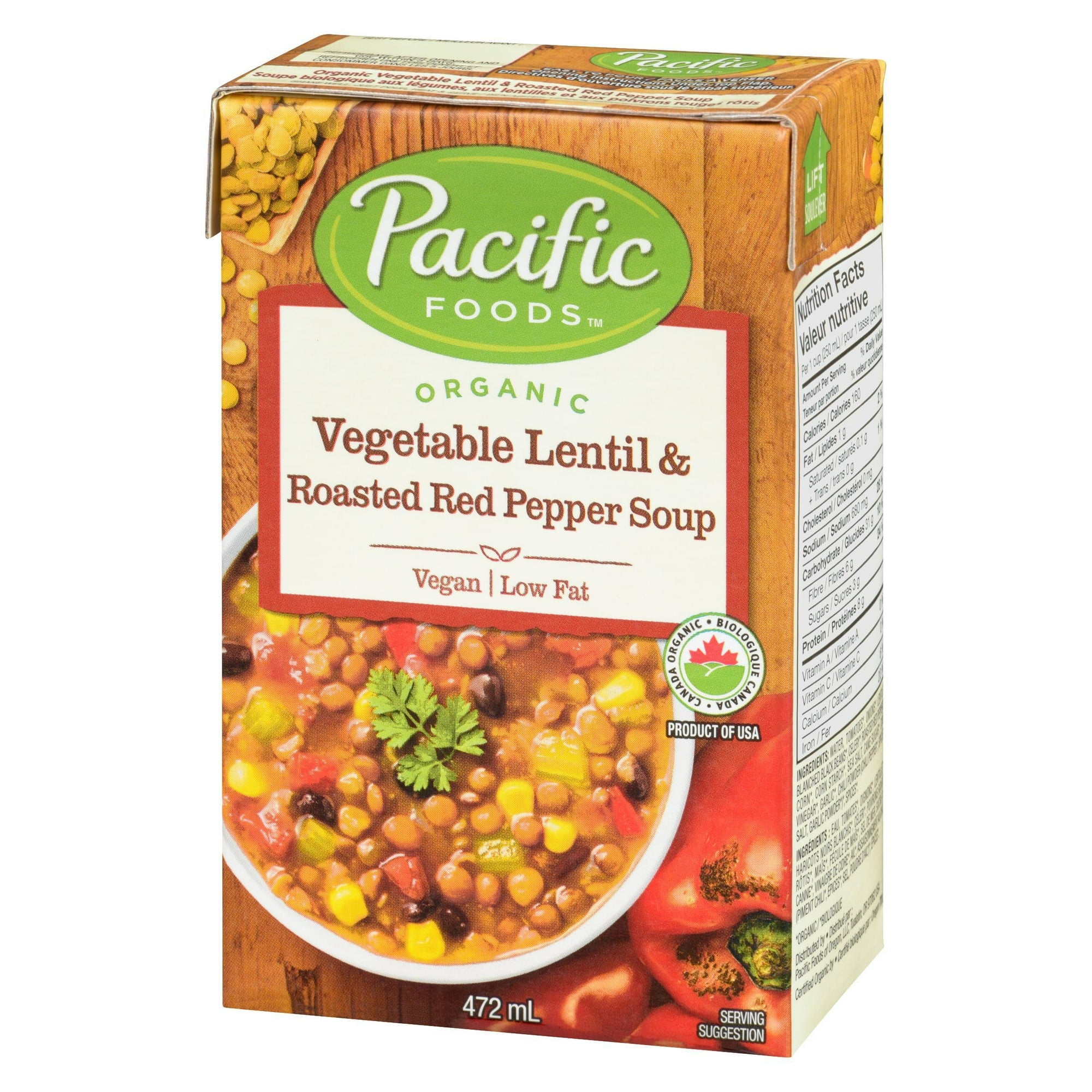 Pacific Foods Soupe Legumes Lentilles Poivrons Rouges