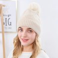 thumbnail image 4 of CoCopeanut Topi Wanita Baru Topi Beanie Musim Dingin Topi Rajut Inti Benang Putar Topi Anak Perempuan Topi Wanita Musim Gugur dengan Bulu Topi Pom Pom Winte untuk Wanita, 4 of 6