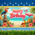 thumbnail image 6 of Colorful Design Happy Birthday Tropical Beach Banner Decorative Flamingo Parrot Floral for Beach Party Celebration Kids, 6 of 7